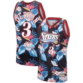 Allen Iverson Philadelphia 76ers Mitchell & Ness Floral Fashion 1997-98 Hardwood Classics Swingman Jersey – Black