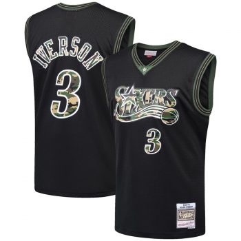 Allen Iverson Philadelphia 76ers Mitchell & Ness Straight Fire Camo Swingman Jersey – Black