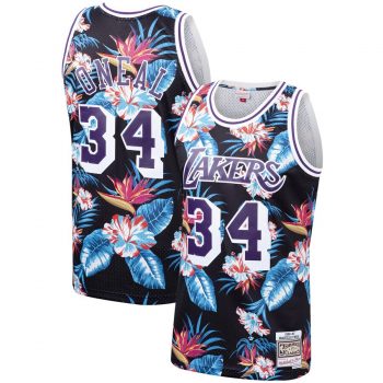 Shaquille O'Neal Los Angeles Lakers Mitchell & Ness Floral Fashion 1996-97 Hardwood Classics Swingman Jersey – Black