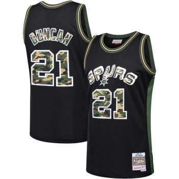 Tim Duncan San Antonio Spurs Mitchell & Ness Straight Fire Camo Swingman Jersey – Black