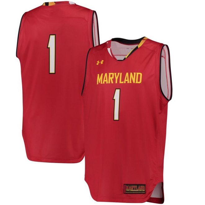 #1 Maryland Terrapins Under Armour Replica Performance Basketball Jersey – Red