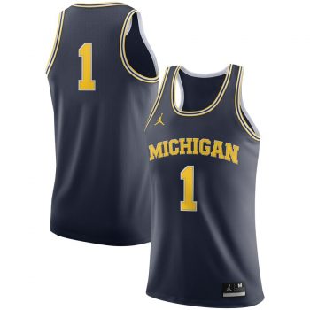 #1 Michigan Wolverines Jordan Brand Authentic Basketball Jersey – Navy