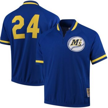 Ken Griffey Jr. Seattle Mariners Mitchell & Ness Cooperstown Collection Mesh Batting Practice Quarter-Zip Jersey - Royal