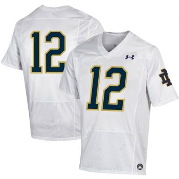 #12 Notre Dame Fighting Irish Under Armour Youth 2019 Replica Football Jersey – White