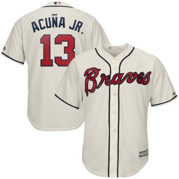 Ronald Acuna Jr. Atlanta Braves Majestic Alternate Cool Base Player Replica Jersey – Cream